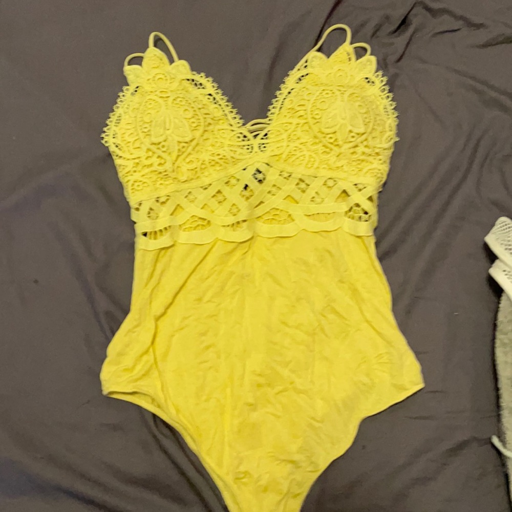 Yellow lace detail body suit